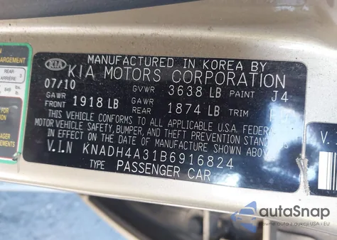 2011 Kia Rio Lx из США, поврежденный, VIN KNADH4A31B6916824